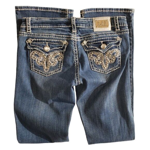 Women's Jeans Embellished Rhinestone Low Rise Straight Leg Denim Jeans Size 9 - Picture 7 of 10
